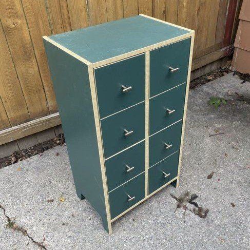 Compact 8-Drawer Storage Unit - Green & Wood Tone Organizer for Small Spaces