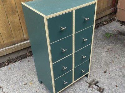 Compact 8-Drawer Storage Unit - Green & Wood Tone Organizer for Small Spaces