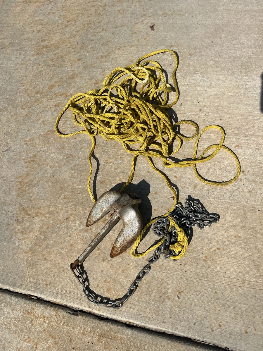 15 pound metal Navy boat anchor with rope and chain