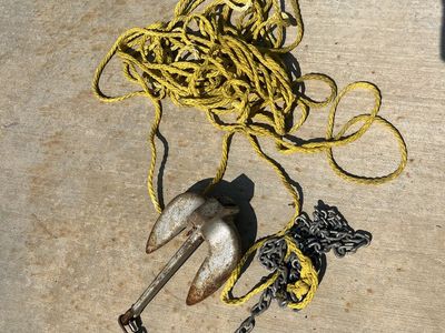 15 pound metal Navy boat anchor with rope and chain