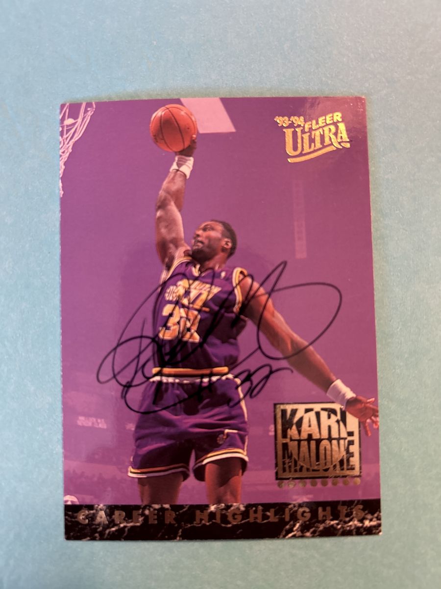 Karl Malone 1993-94 Fleer Ultra Certified Autograph W/COA embossed Stamp Utah Jazz Hand Signed Basketball Card