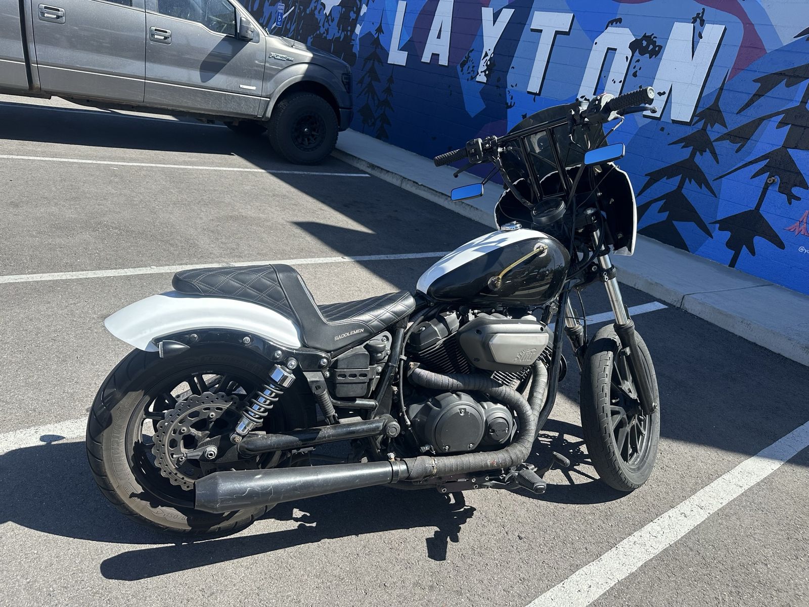 2104 Yamaha Bolt Custom Cruiser Motorcycle - Black and White with Upgraded Fairing and Saddlemen Seat