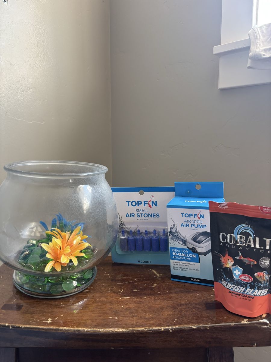Top Fin 1-Gallon Goldfish Bowl Kit w/ Air Pump, Stones & Food - Great Starter Set