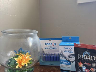 Top Fin 1-Gallon Goldfish Bowl Kit w/ Air Pump, Stones & Food - Great Starter Set