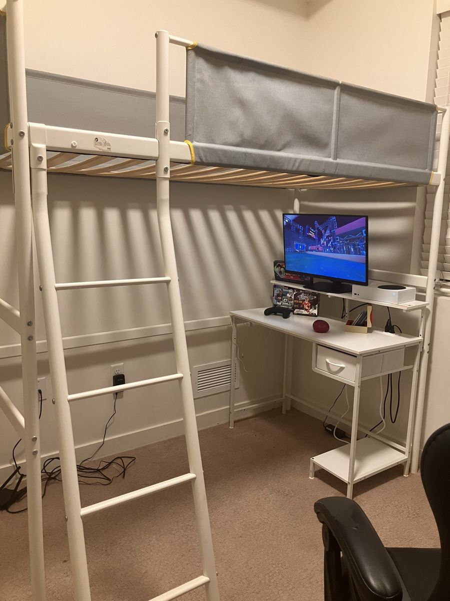 IKEA Vitval Twin Loft Bed Frame with Ladder - White and Light Gra