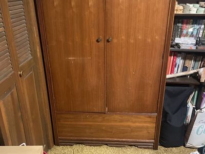 Vintage Wooden Armoire Wardrobe Cabinet with Two Doors and Lower Drawer