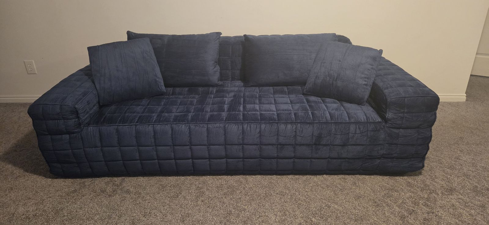 NEW! 3 Seater Boneless Sofa Couch – Smooth Velvety Texture, Navy Blue