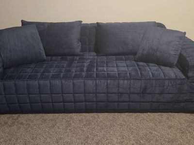 NEW! 3 Seater Boneless Sofa Couch – Smooth Velvety Texture, Navy Blue