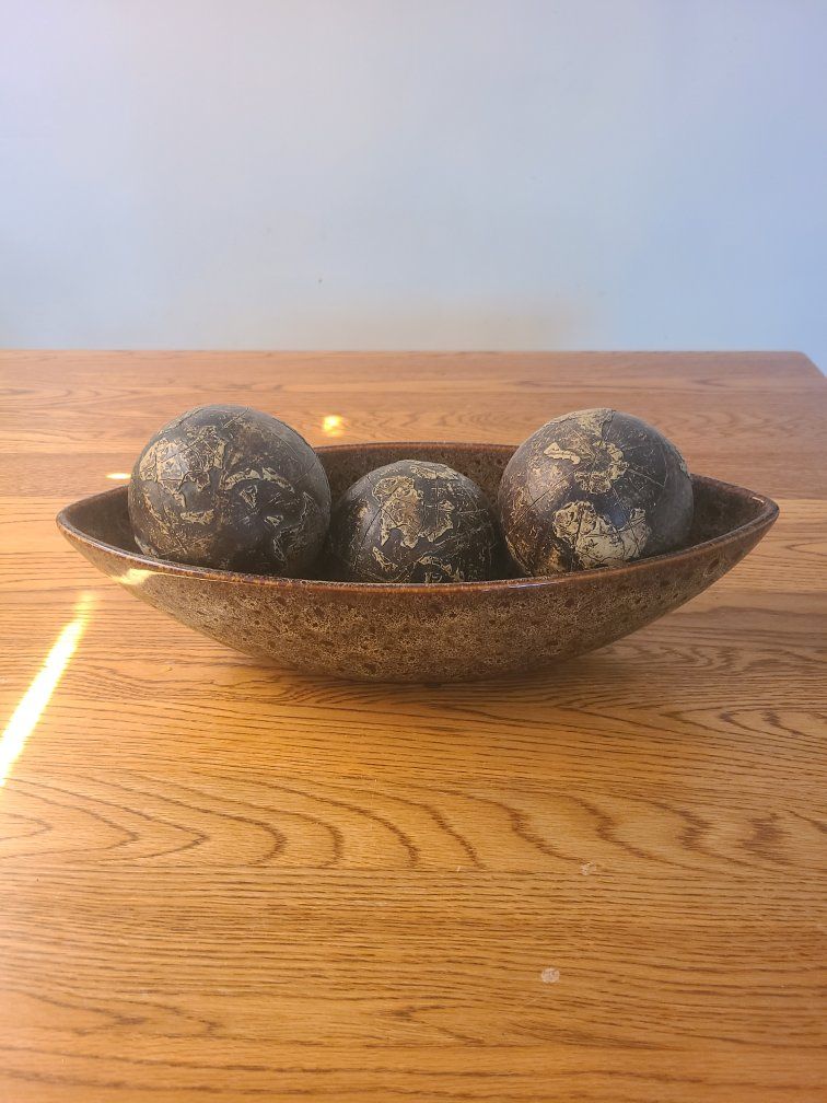 Decorative Bowl with Orbs - Rustic Ceramic Centerpiece Decor