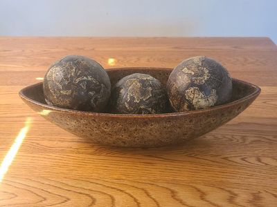 Decorative Bowl with Orbs - Rustic Ceramic Centerpiece Decor