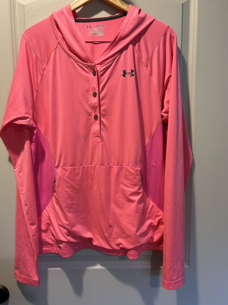Under Armour XL 1/4 Button Up Pink Hoodie HeatGear