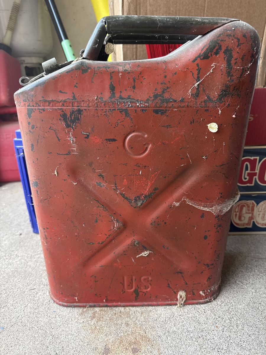 Vintage Military Style Red Metal Gas Can Fuel Jerry Can US Embossed Markings
