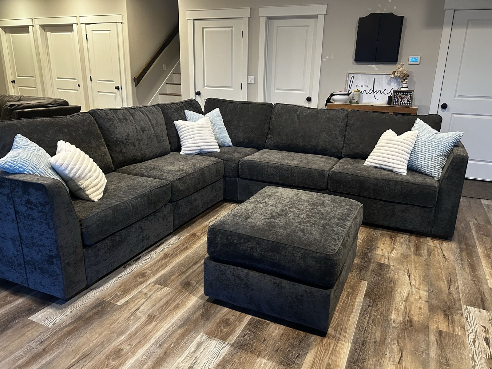 LoveSac Corner Sectional with Ottoman in Charcoal Grey