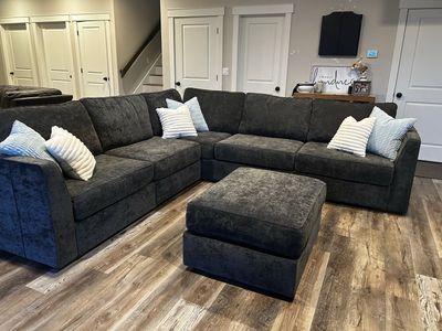 LoveSac Corner Sectional with Ottoman in Charcoal Grey