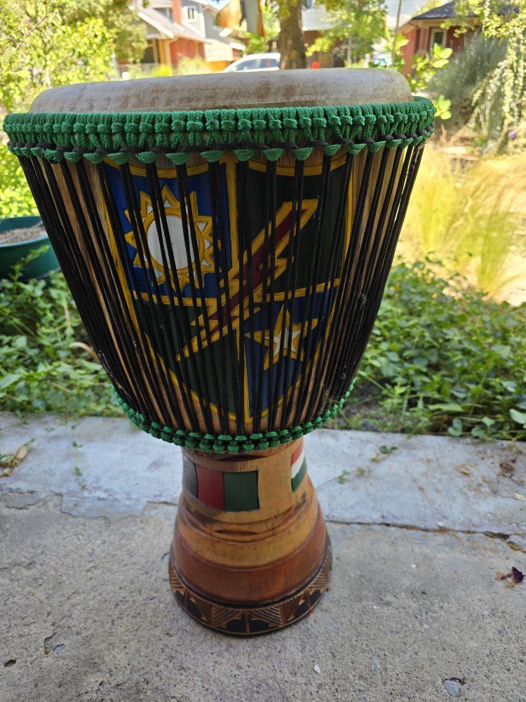 Hand-Carved Wooden Djembe Drum - Traditional African Percussion Instrument with Unique Artwork