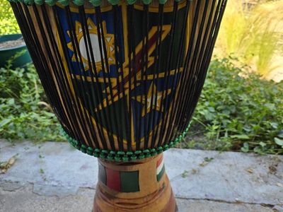 Hand-Carved Wooden Djembe Drum - Traditional African Percussion Instrument with Unique Artwork