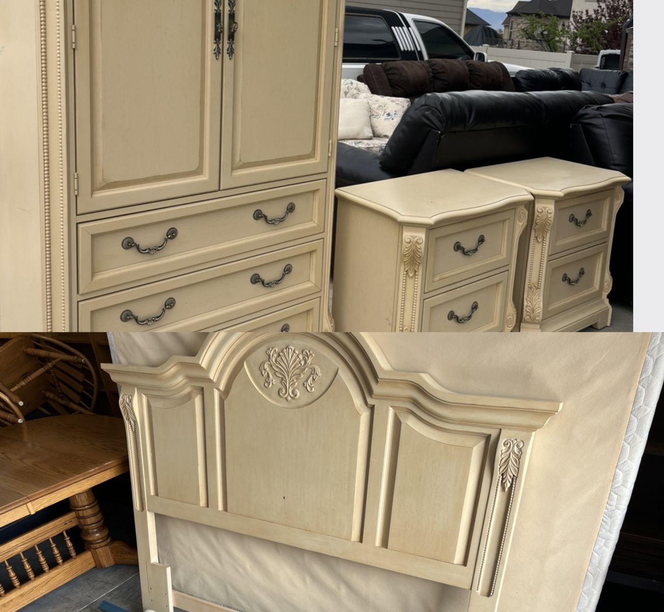 Matching armoire bed and nightstands