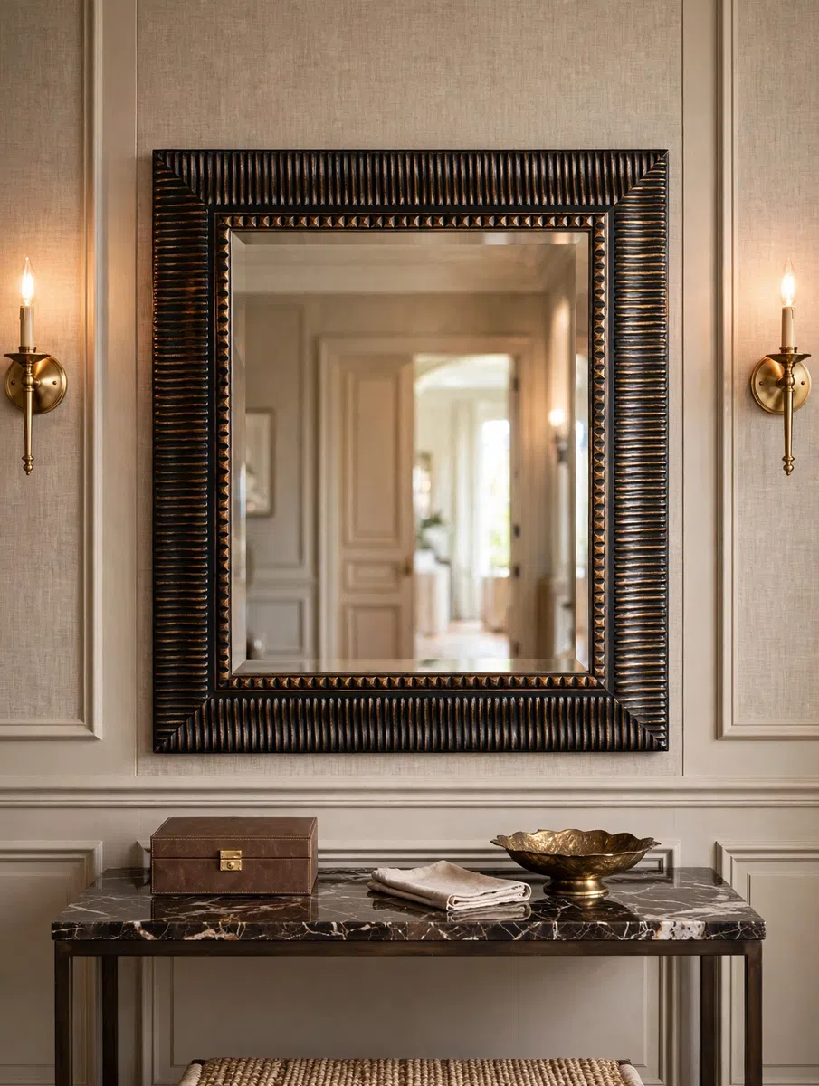 Beautiful framed wall mirror - 32" tall x 28" wide.