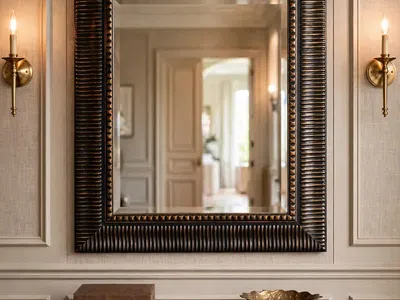 Beautiful framed wall mirror - 32" tall x 28" wide.