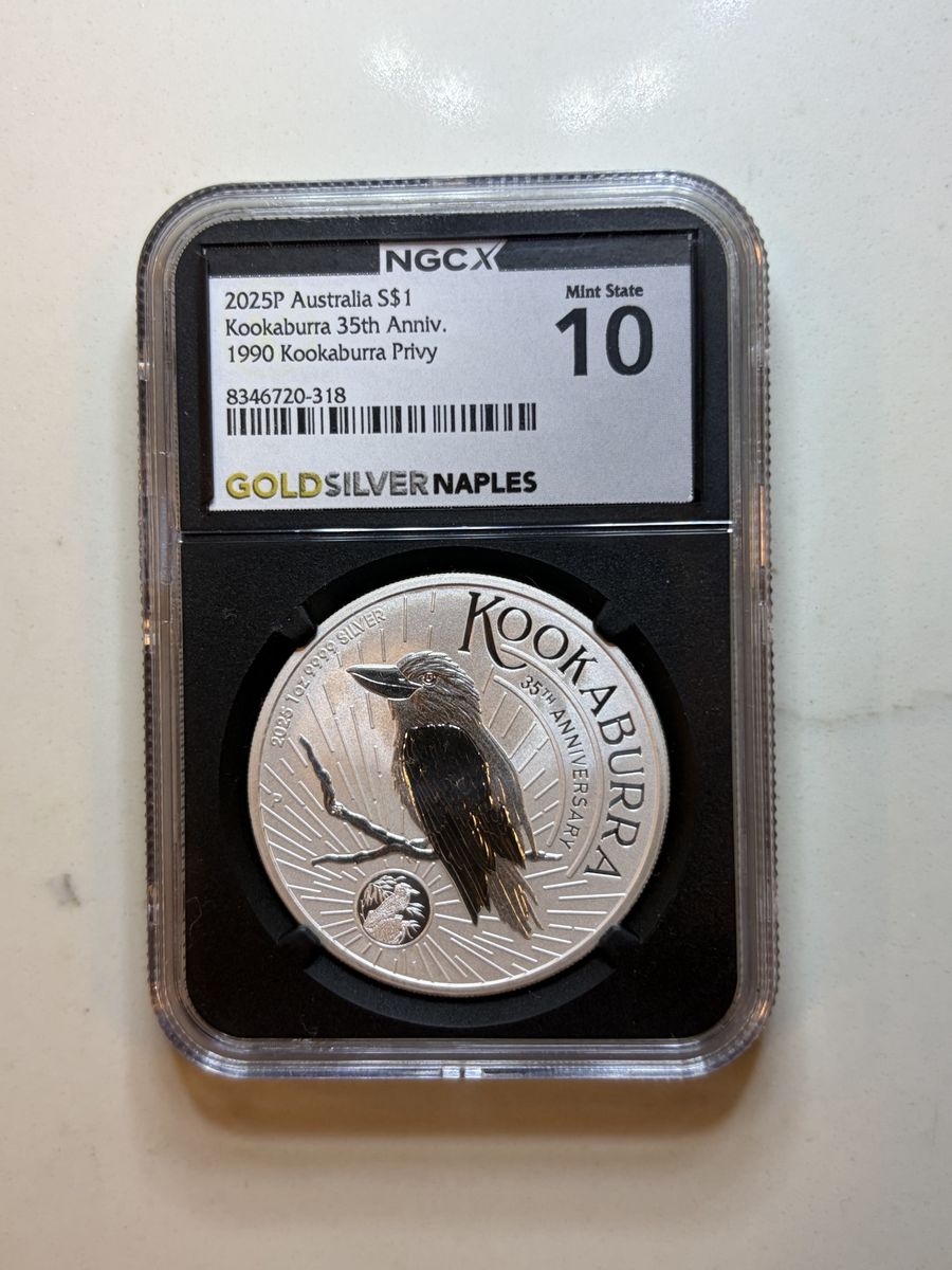 2025P Australia S$1 Kookaburra 35th Anniv. 1990 Kookaburra Privy NGCX Mint State 10