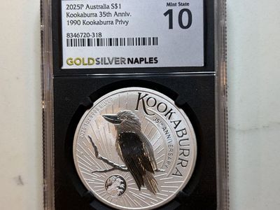 2025P Australia S$1 Kookaburra 35th Anniv. 1990 Kookaburra Privy NGCX Mint State 10