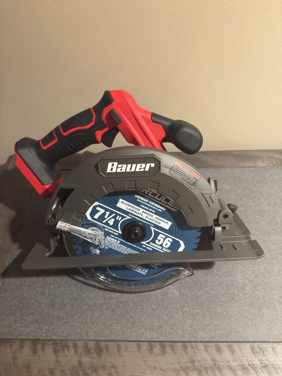 Bauer Cordless Brushless Circular Saw 7-1/4 inch with 56 Carbide Tooth Blade & Battery Charger