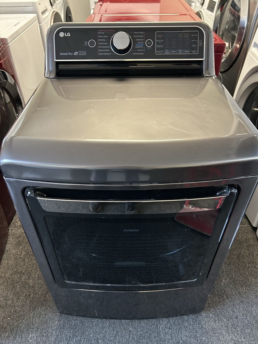 LG dark stainless electric dryer with steam