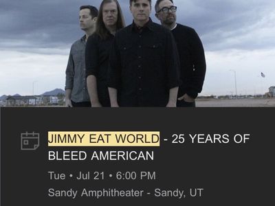 Jimmy Eat World: 2 Front Row Tickets (Section SEC 3, Row D) - Sandy Amphitheater, July 21