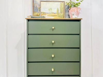 Vintage Modern Inspired Dark Green 5 Drawer Dresser | Modern Inspired 5 Drawer Chest | Dresser