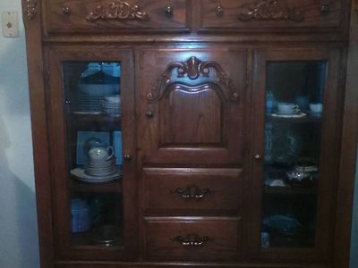 Classic wood hutch with velvet-lined drawers