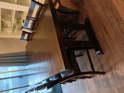 Solid wood dining table w/6 padded chairs