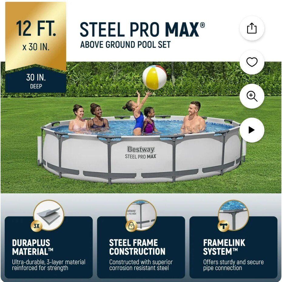 New Bestway Pro Steel Max 12ft Round Pool