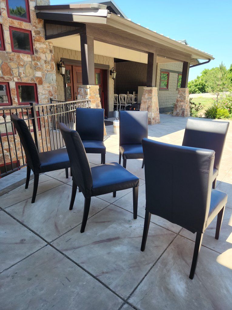 Set of 6 Ikea Black Faux Leather Dining Chairs with Black Wood Legs
