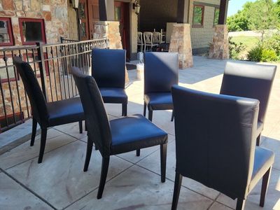 Set of 6 Ikea Black Faux Leather Dining Chairs with Black Wood Legs