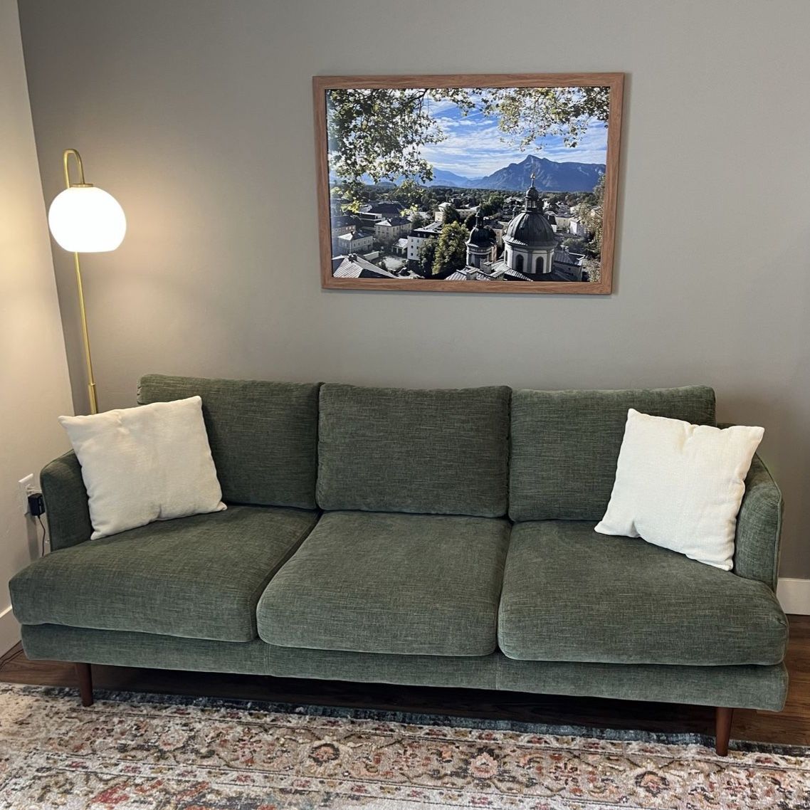 Mid Century Green Sofa Couch (84”)