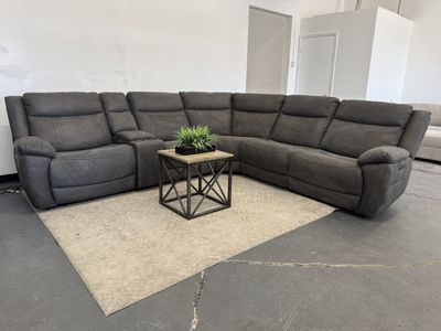 GRAY COSTCO FABRIC POWER RECLINER SECTIONAL SOFA COUCH