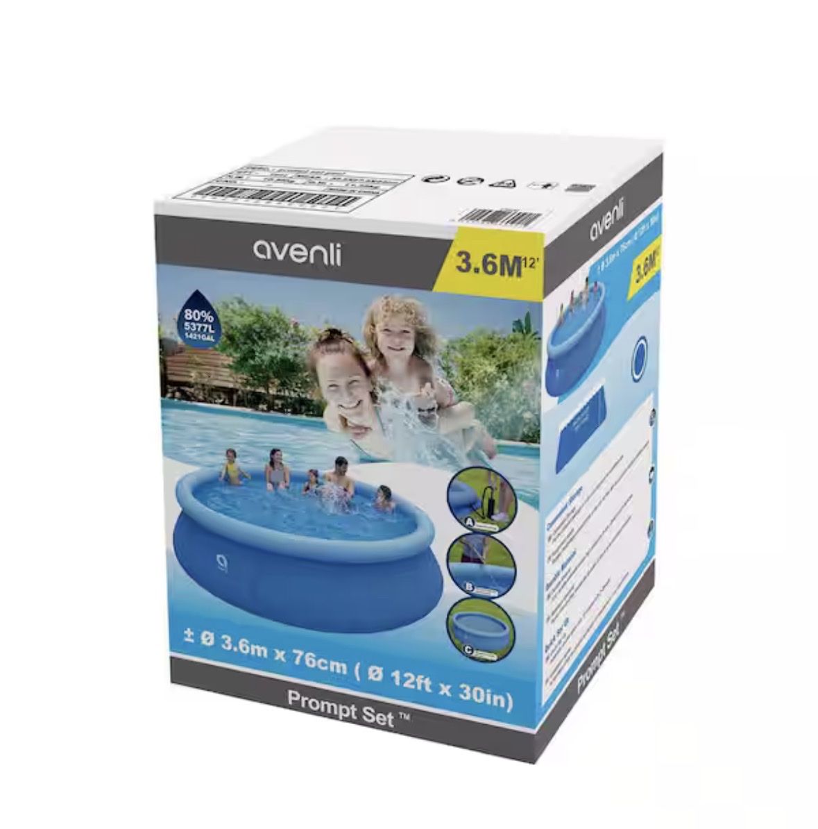 Avenli Prompt Set 12ft x 30in Inflatable Family Swimming Pool - Blue, Above Ground - New!