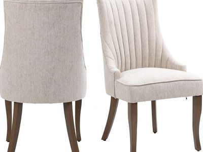 Brand new Modern Upholstered Beige Dining Accent Chair with Tufted Back & Wood Legs