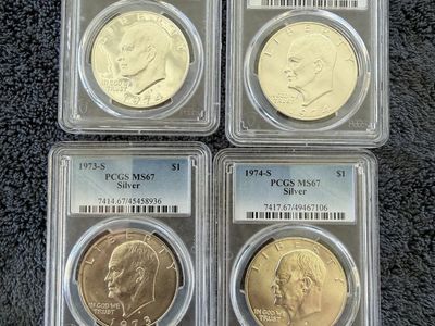 1973-S & 1974-S Eisenhower $1 Silver PCGS PR69DCAM, MS66, MS67 Graded Coin Set