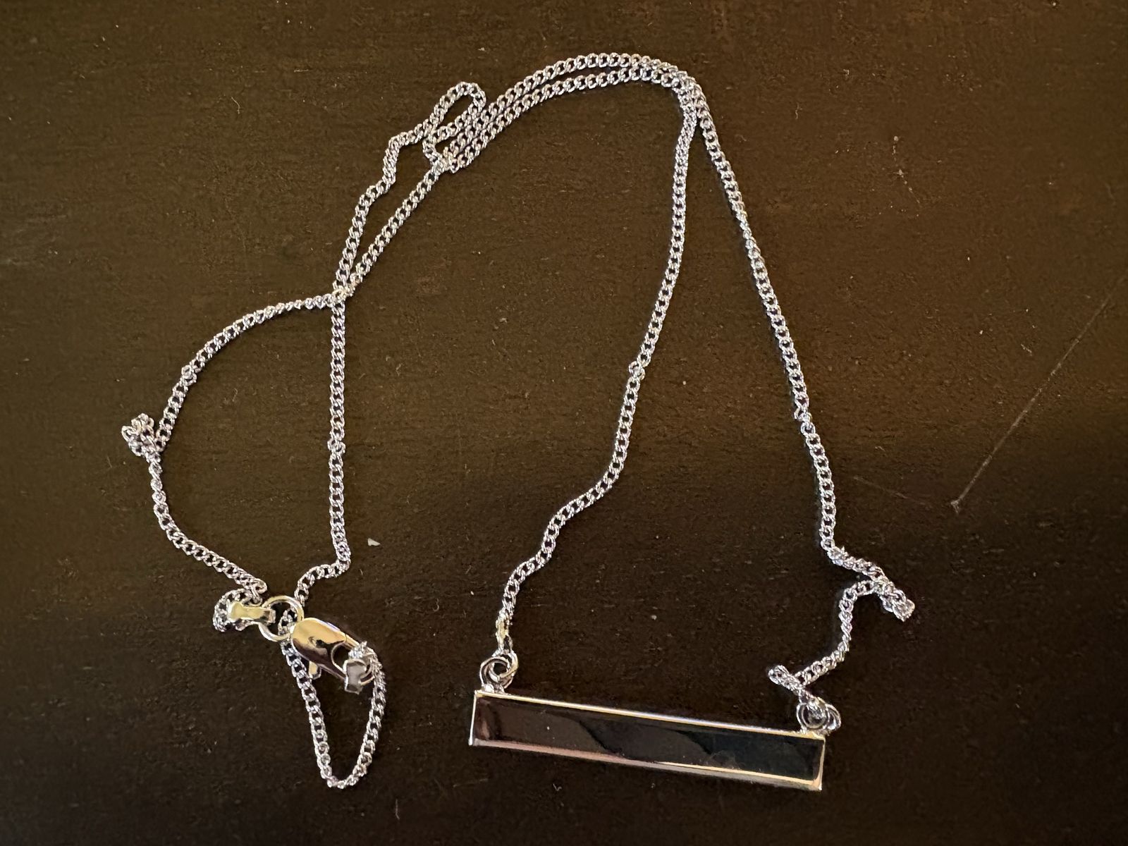 New Silver Tone Necklace w/ Rectangle Bar