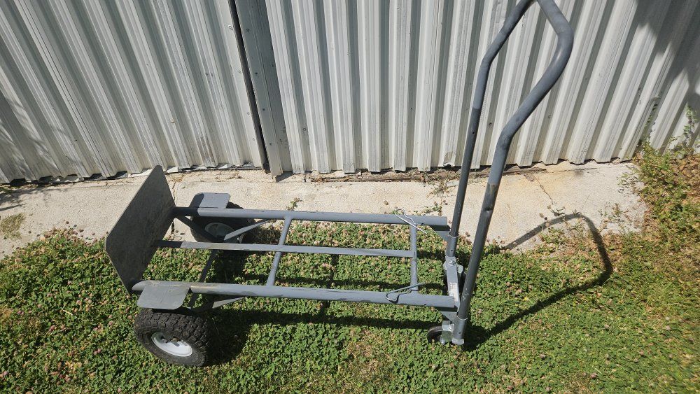 Heavy-Duty Steel Convertible Hand Truck Dolly Cart - 2-in-1 Upright & Flatbed Utility, needs 2 rubber tires. Tubes look good.