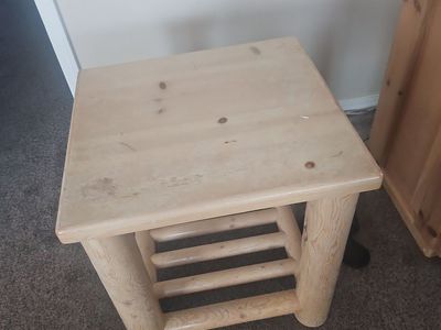 Rustic Wooden Log End Table with Lower Shelf