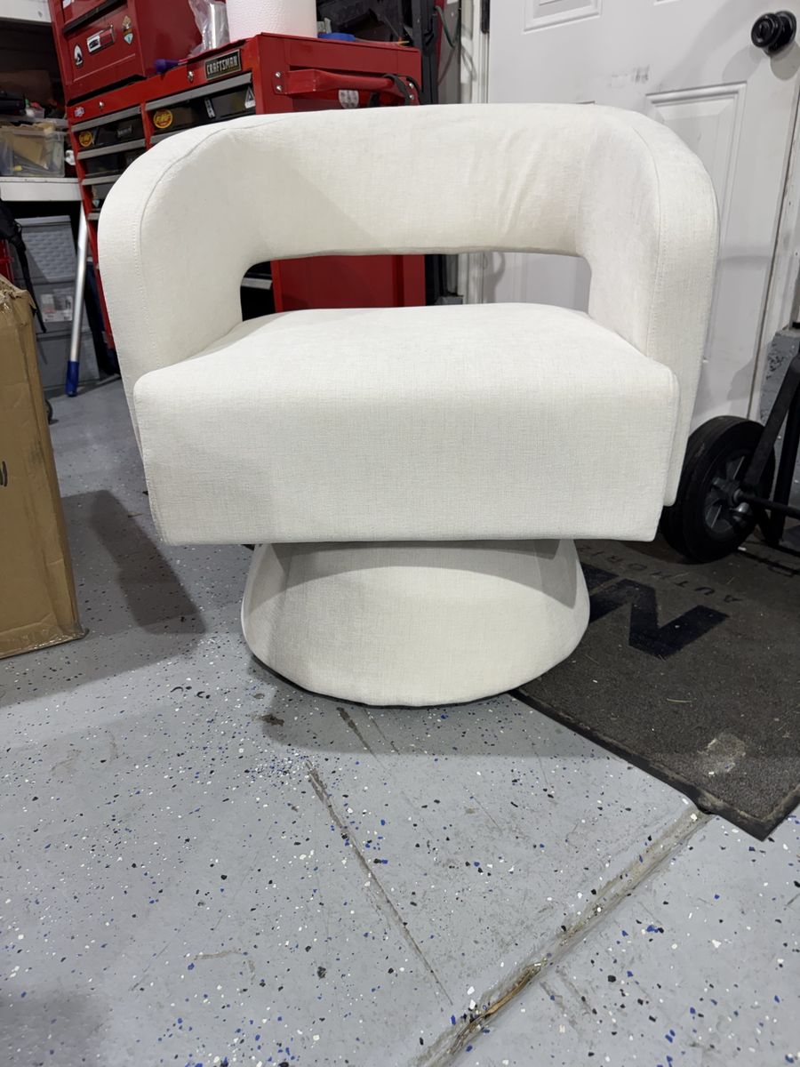 Brand new Modern Beige Upholstered Barrel Swivel Accent Chair