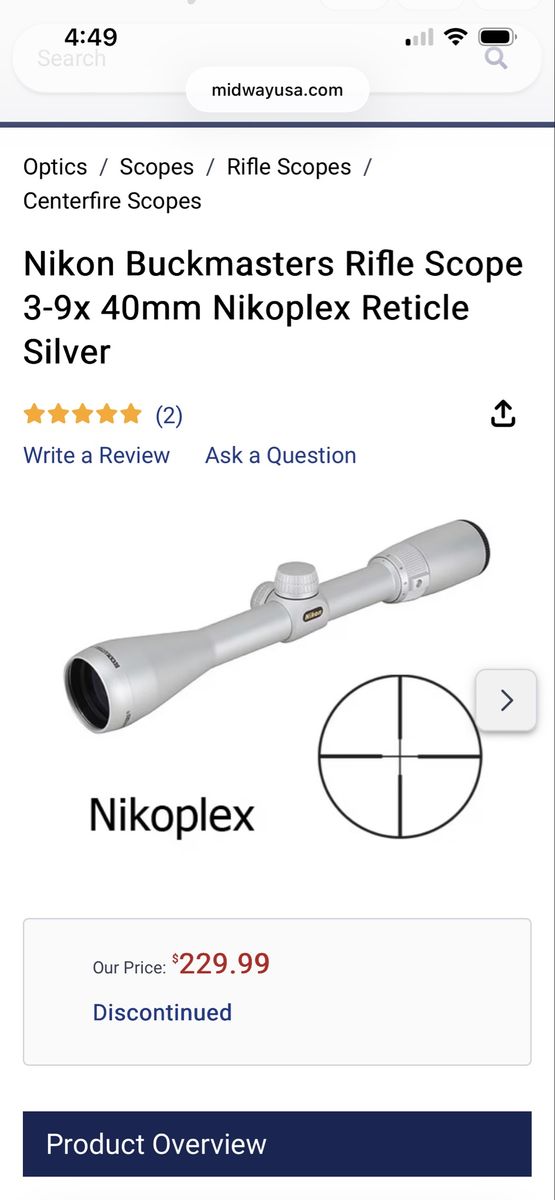 Nikon Buckmasters 3-9x40 Silver NP and silver rings - great condition