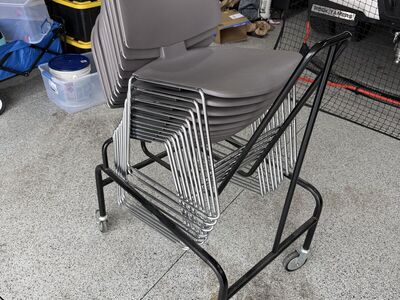 Plastic Stackable Chairs + Cart