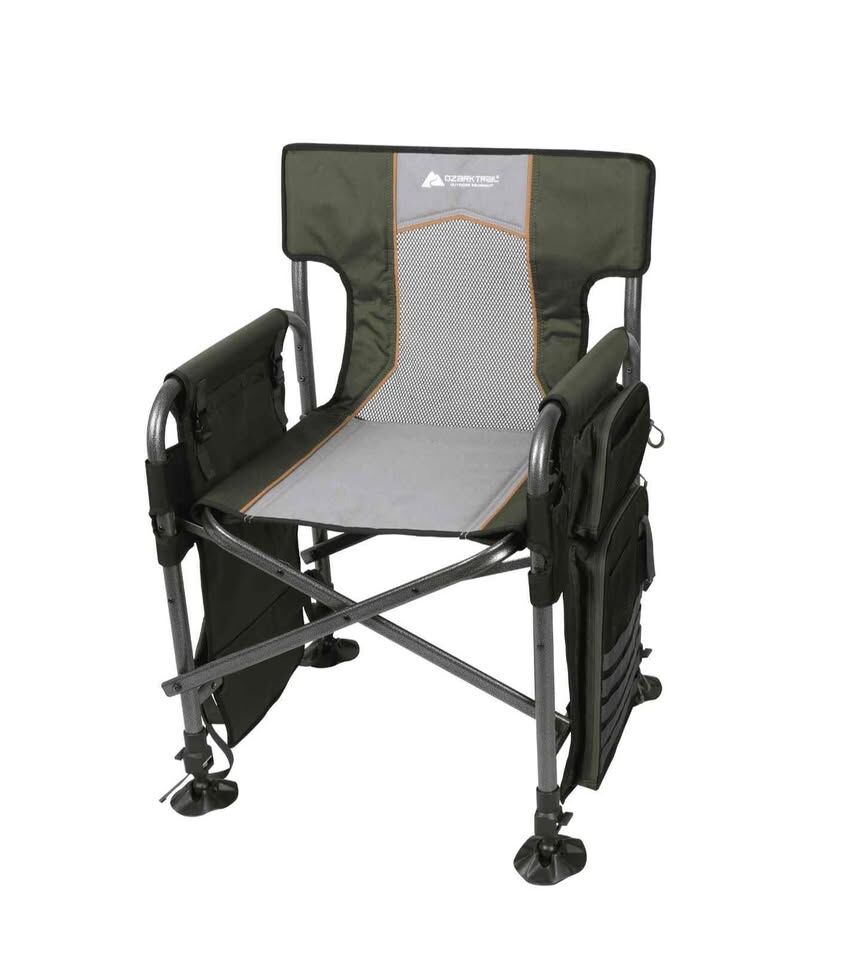Ozark Trail Fishing Steel Director's Chair with Rod Holder, Green (Set of Two) NEW