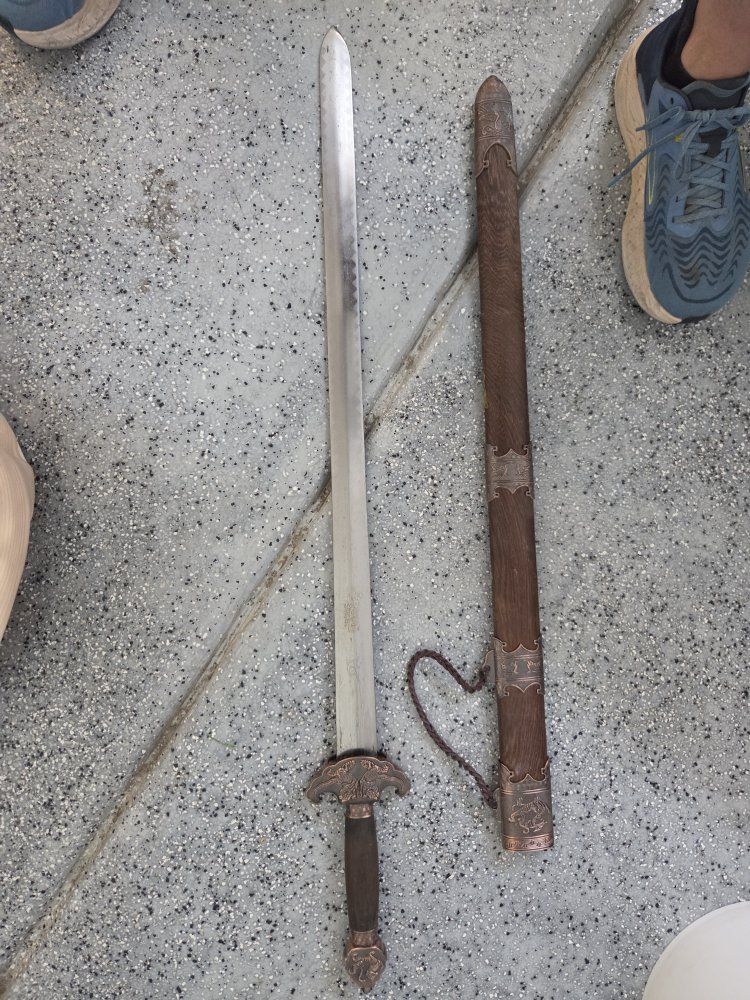 Vintage Chinese Jian Sword with Ornate Hilt and Sheath -  Decorative Piece