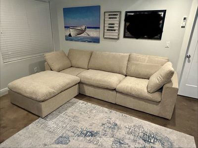 New Khaki Modular Cloud Sectional Sofa with Storage Ottoman