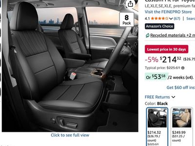 FEINEPRO Black Seat Covers for Toyota Sienna 2011-2020 8-Pack