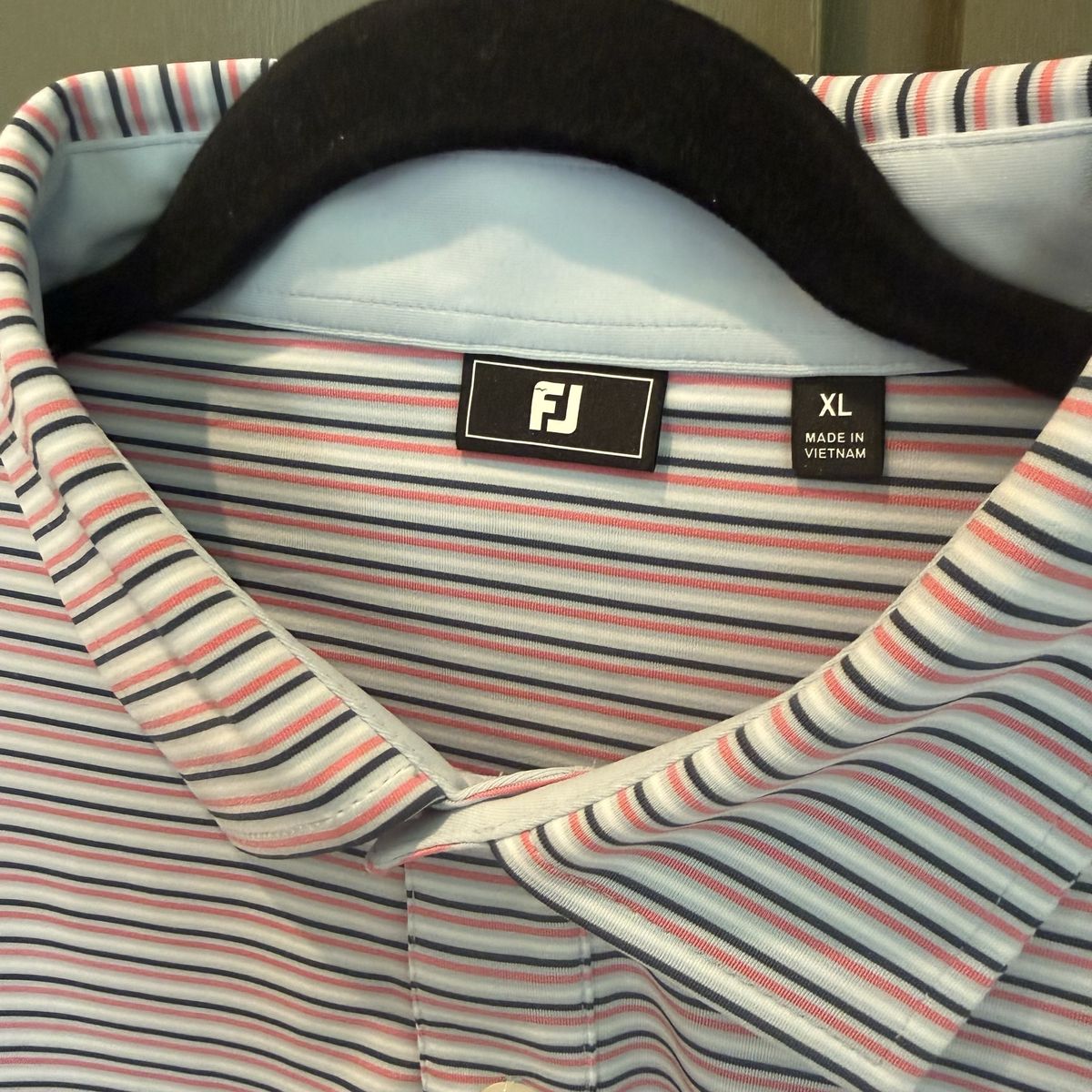 FootJoy Men's XL Striped Golf Polo Shirt - Blue, White, Red Performance Fabric